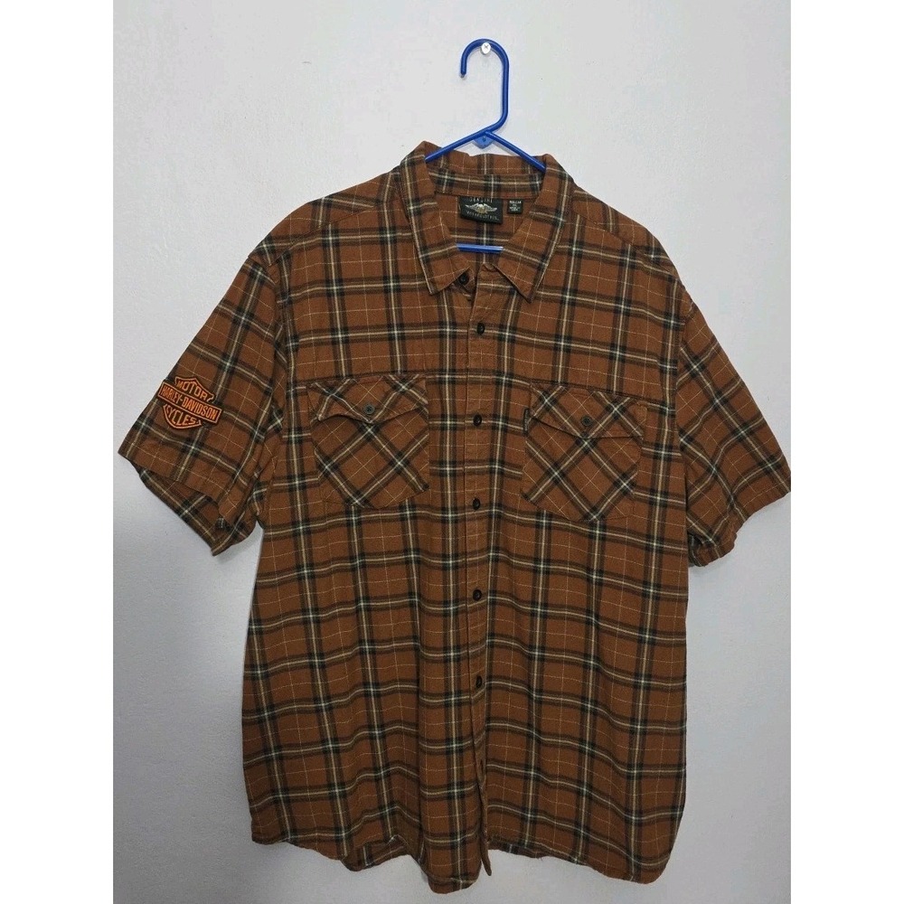 Harley-Davidson Men's 3XL Flannel Shirt Tortoise Shell Plaid – Embroidered Logo